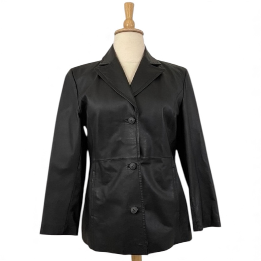 Vintage Y2K Leather Jacket Black Women’s XL Long Sleeve Blazer